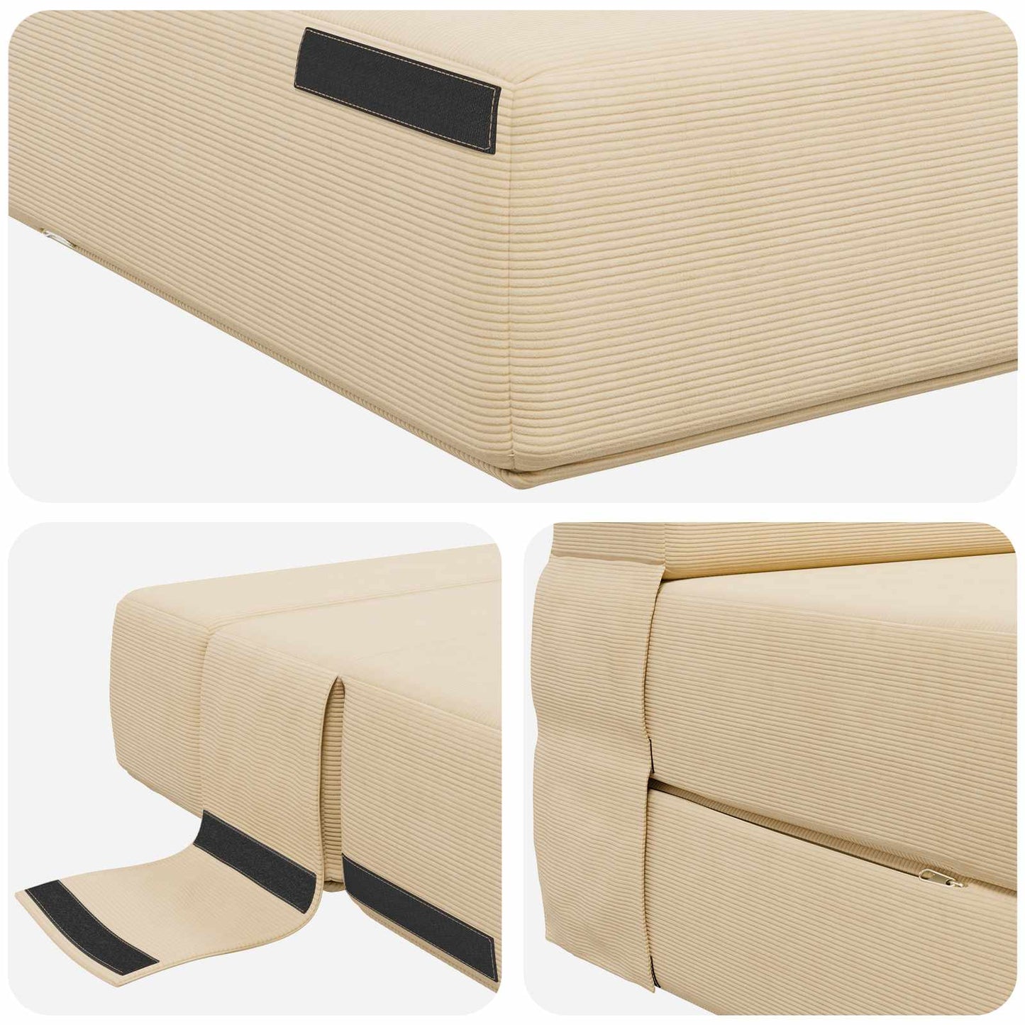 Skládací Pohovka Postel Krémová 152 X 86,5 X 60 Cm Textil