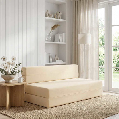 Skládací Pohovka Postel Krémová 152 X 86,5 X 60 Cm Textil