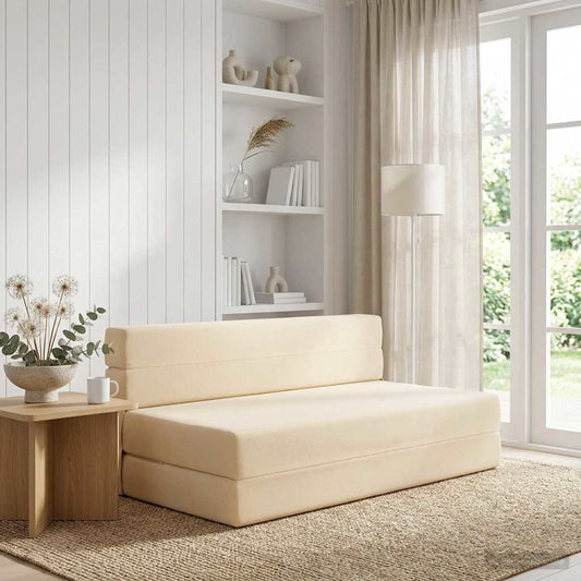 Skládací Pohovka Postel Krémová 152 X 86,5 X 60 Cm Textil