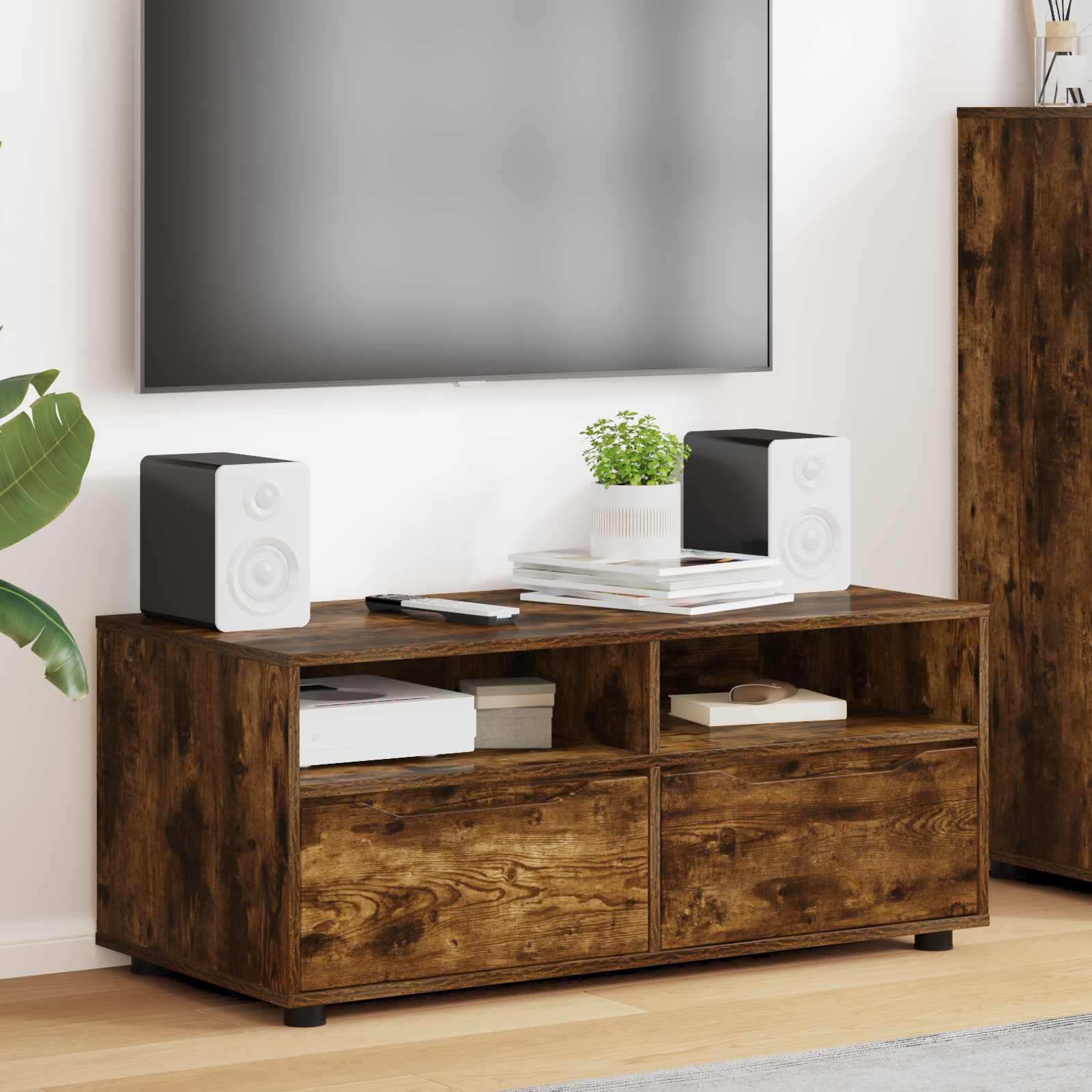 Televizní Skříň 100 X 48 X 43 Cm Kouřový Dub Kompozitní Dřevo