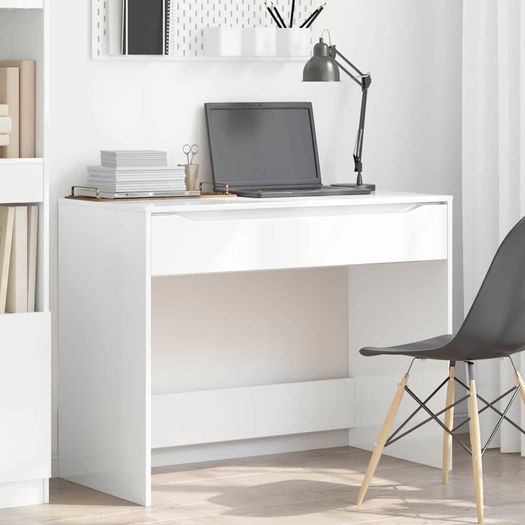Stůl Vysoký Lesklý Bílý 100 X 50 X 78 Cm Dřevěný Materiál