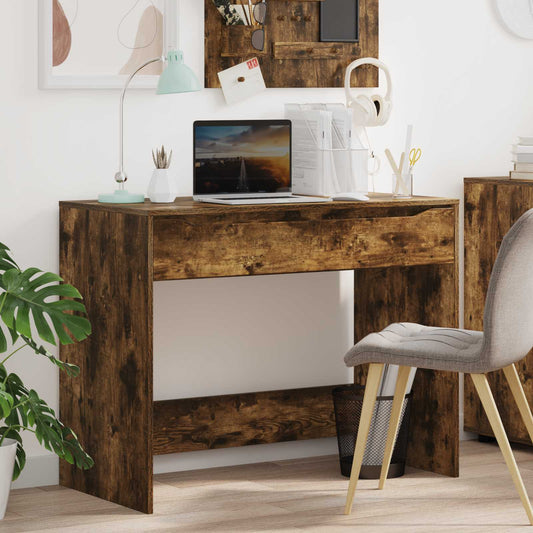 Stůl S Šuplíkem Uzený Dub 100 X 50 X 78 Cm Dřevěný Materiál