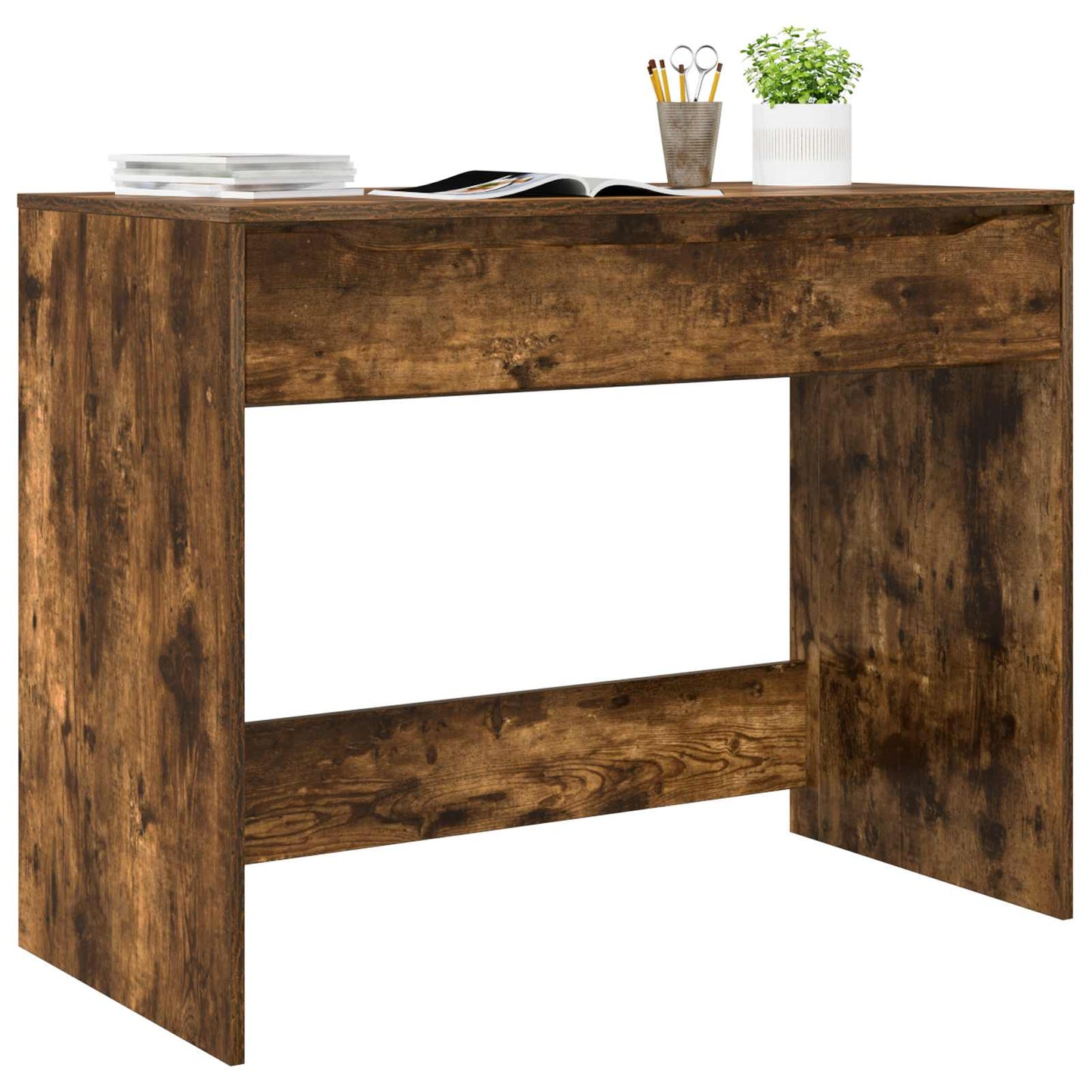 Stůl S Šuplíkem Uzený Dub 100 X 50 X 78 Cm Dřevěný Materiál