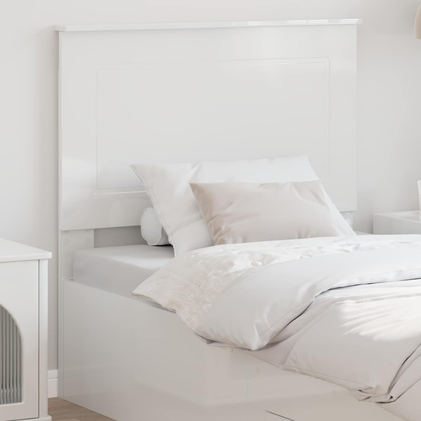 Čelo Postele Lesklá Bílá 100 Cm Dřevěný Materiál
