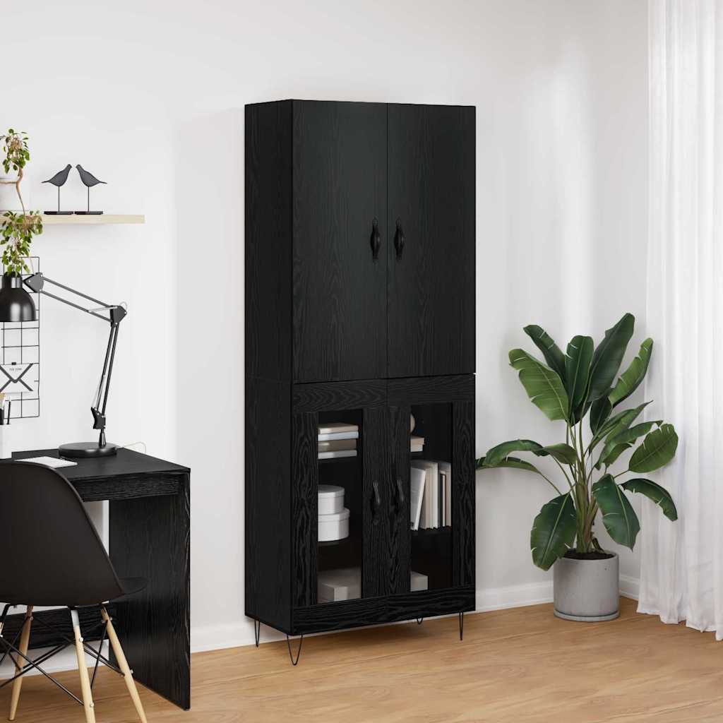 Vysoký Bufet 2 Ks Černý Dub 69,5 X 34 X 180 Cm Kompozitní Dřevo