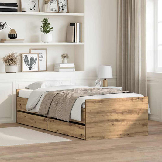 Rám Postele Artisanový Dub 100 X 200 Cm Masivní Borové Dřevo