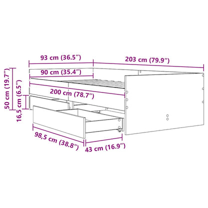 Rám Postele Artisanový Dub 90 X 200 Cm Masivní Borové Dřevo