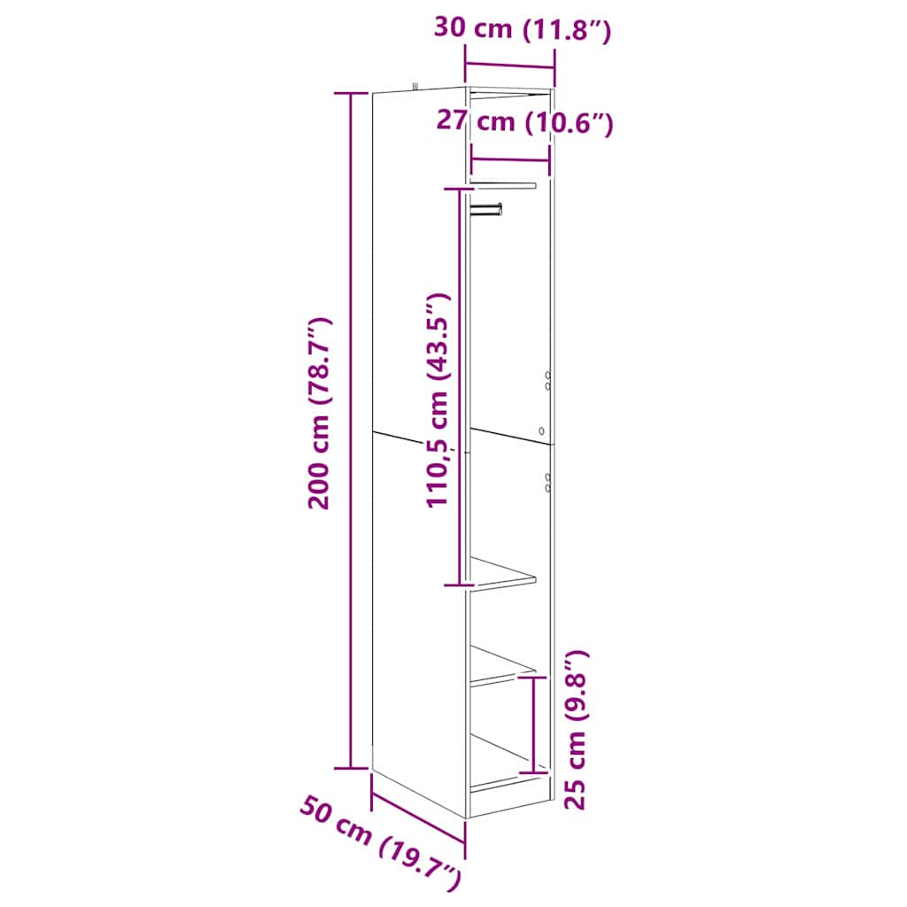 Šatní Skříň Černý Dub 50 X 30 X 200 Cm Kompozitní Dřevo