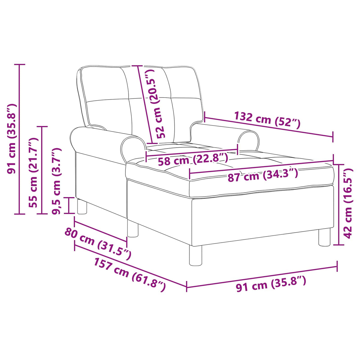 Chaise Lounge Umělá Kůže 91 X 157 X 91 Cm