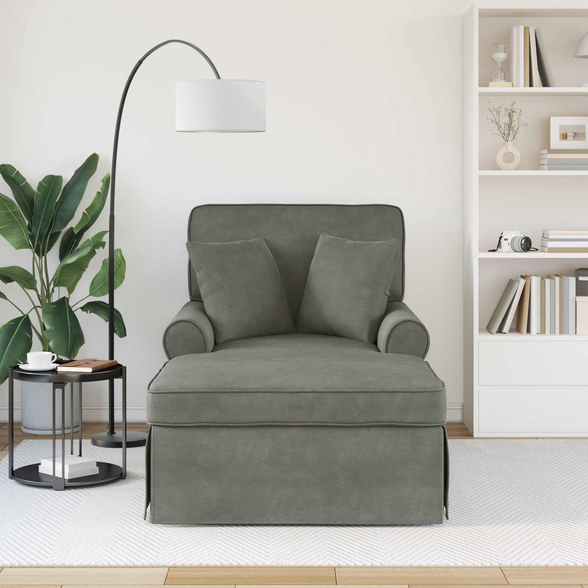 Lounge Chaise S Volánem 3 Ks Žebrovaná Látka