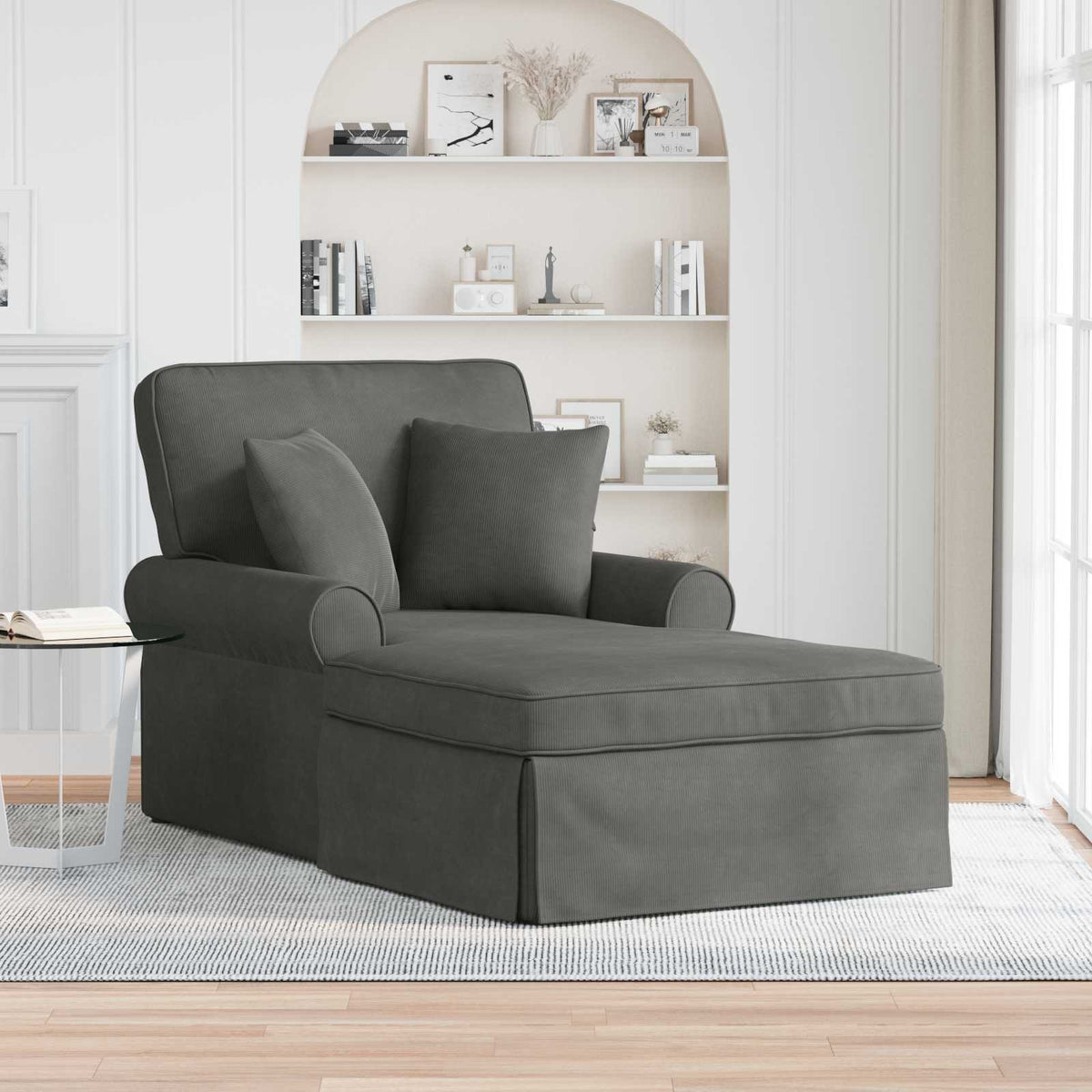 Lounge Chaise S Volánem 3 Ks Žebrovaná Látka