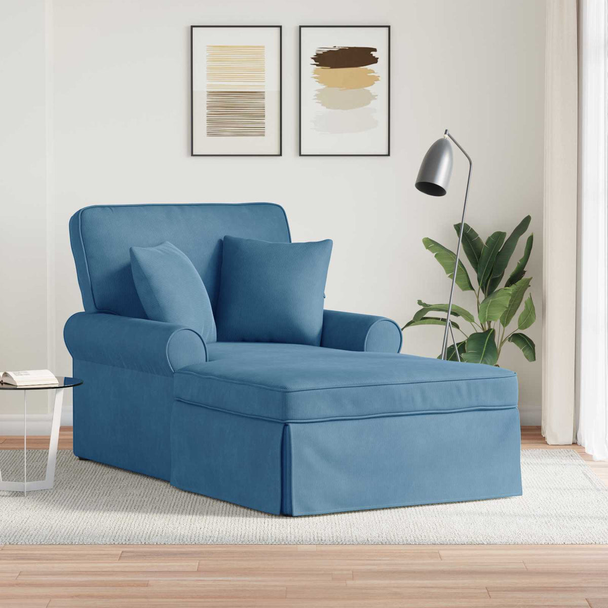 Lounge Chaise S Volánem 3 Ks Žebrovaná Látka