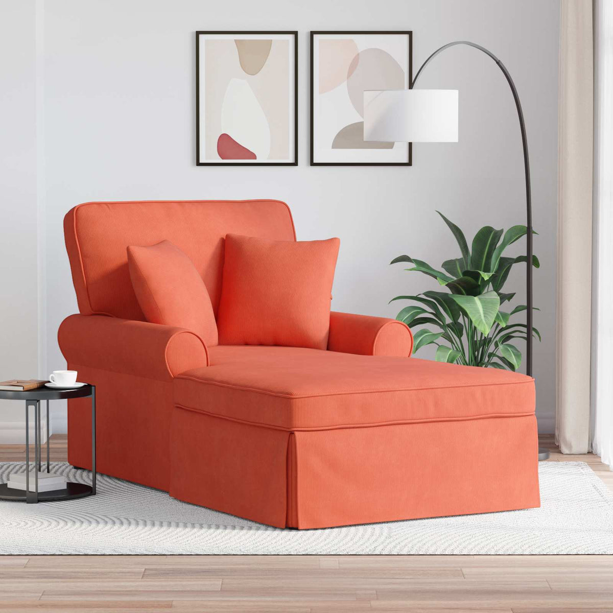 Lounge Chaise S Volánem 3 Ks Žebrovaná Látka