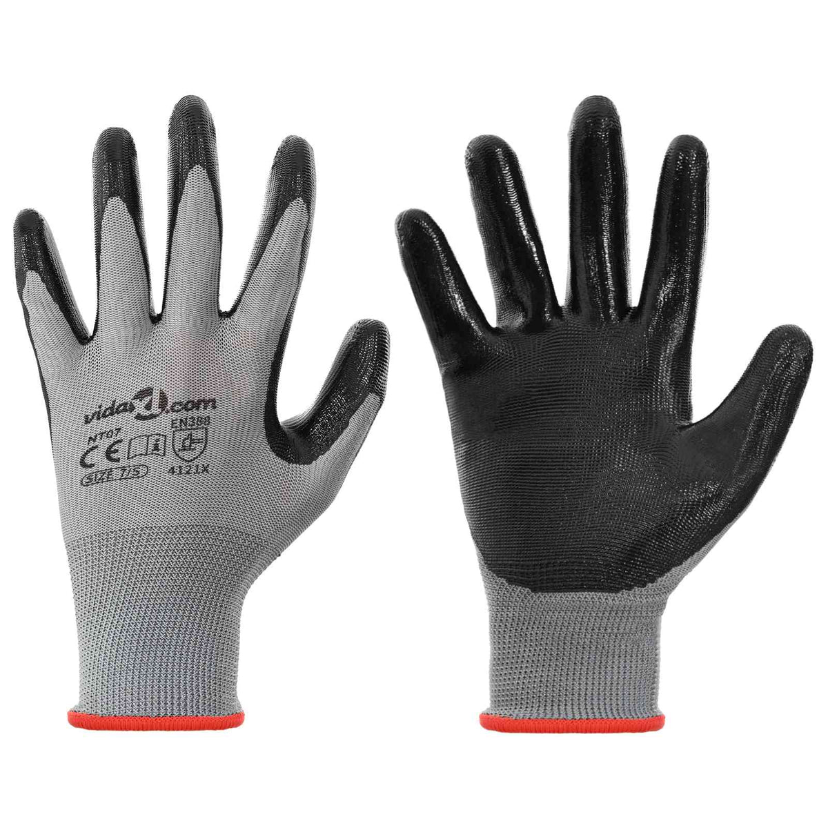 Pracovní Rukavice 12 Ks Šedá A Černá 7 / S Polyester