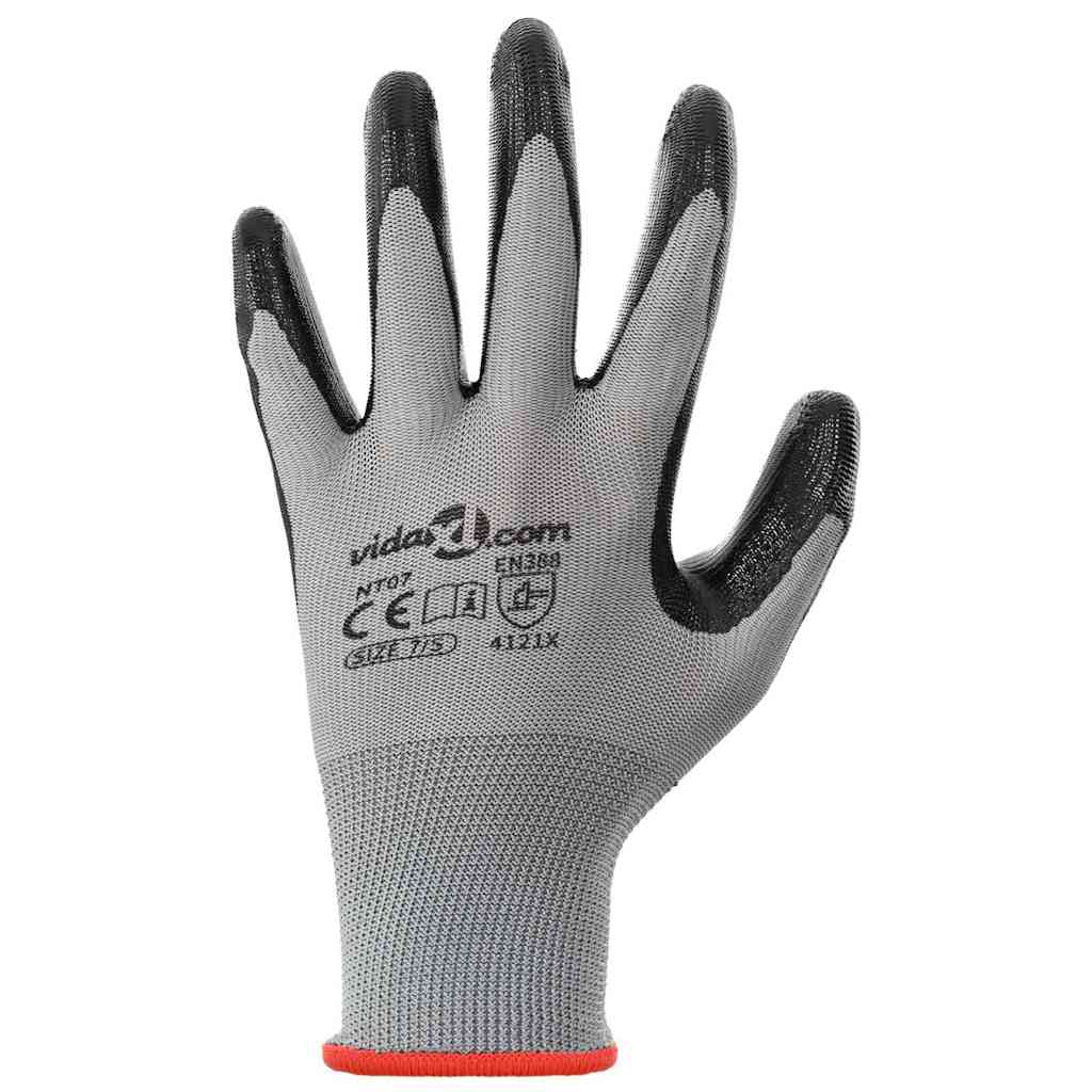 Pracovní Rukavice 12 Ks Šedá A Černá 7 / S Polyester