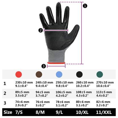 Pracovní Rukavice 12 Ks Šedá A Černá 7 / S Polyester