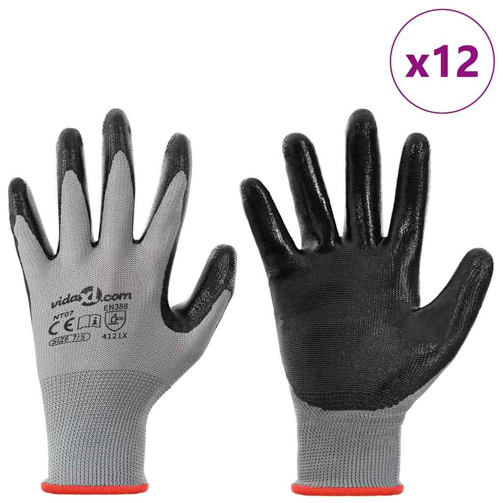 Pracovní Rukavice 12 Ks Šedá A Černá 7 / S Polyester