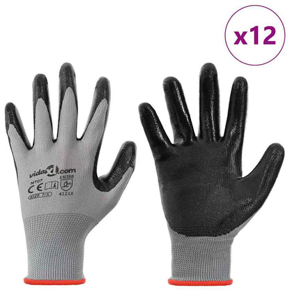 Pracovní Rukavice 12 Ks Šedá A Černá 7 / S Polyester