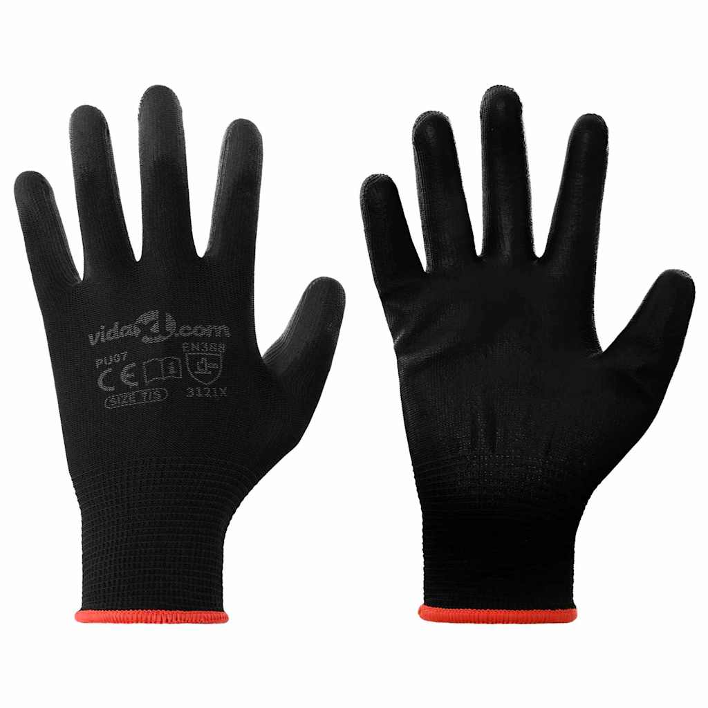 Pracovní Rukavice 12 Ks Černá 7 / S Polyester