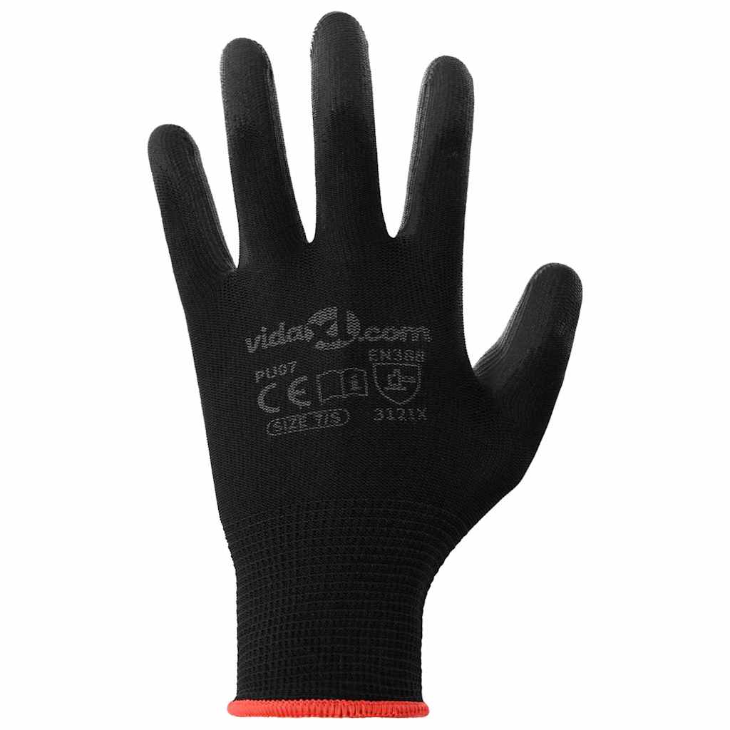 Pracovní Rukavice 12 Ks Černá 7 / S Polyester