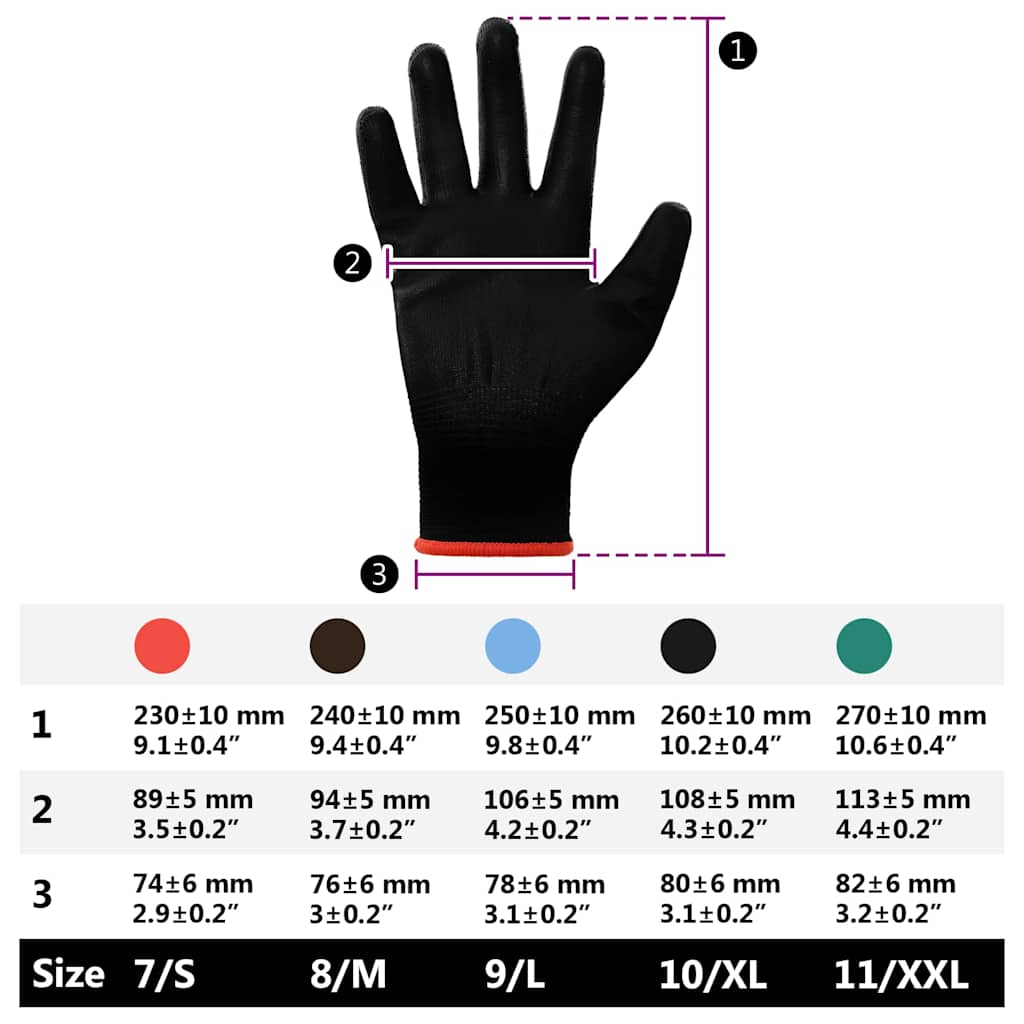 Pracovní Rukavice 12 Ks Černá 7 / S Polyester