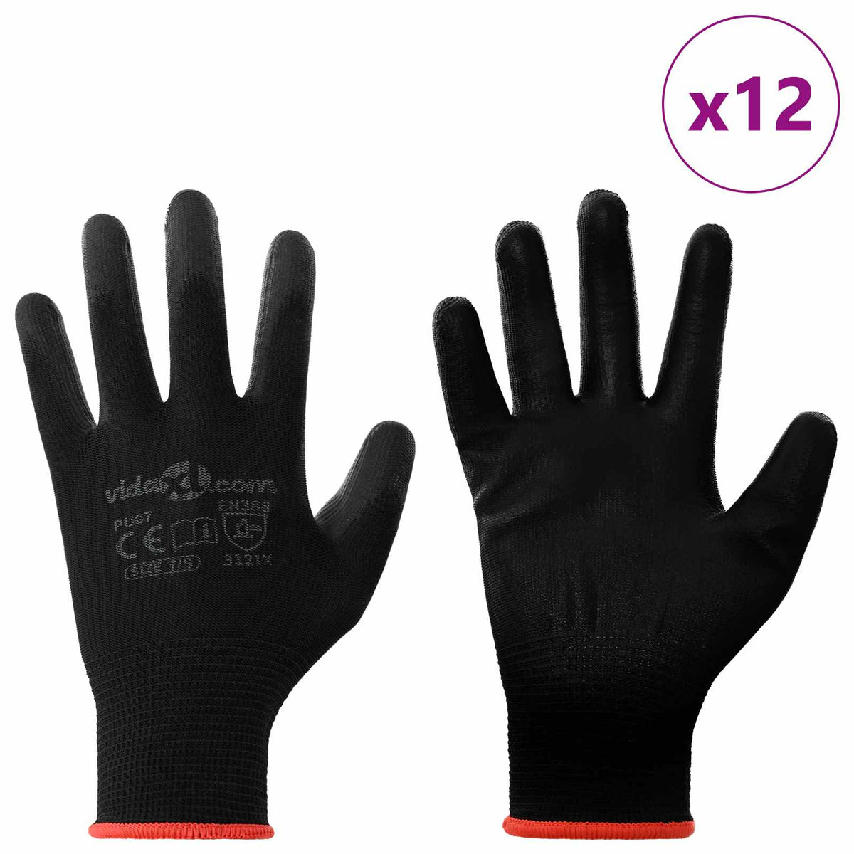 Pracovní Rukavice 12 Ks Černá 7 / S Polyester
