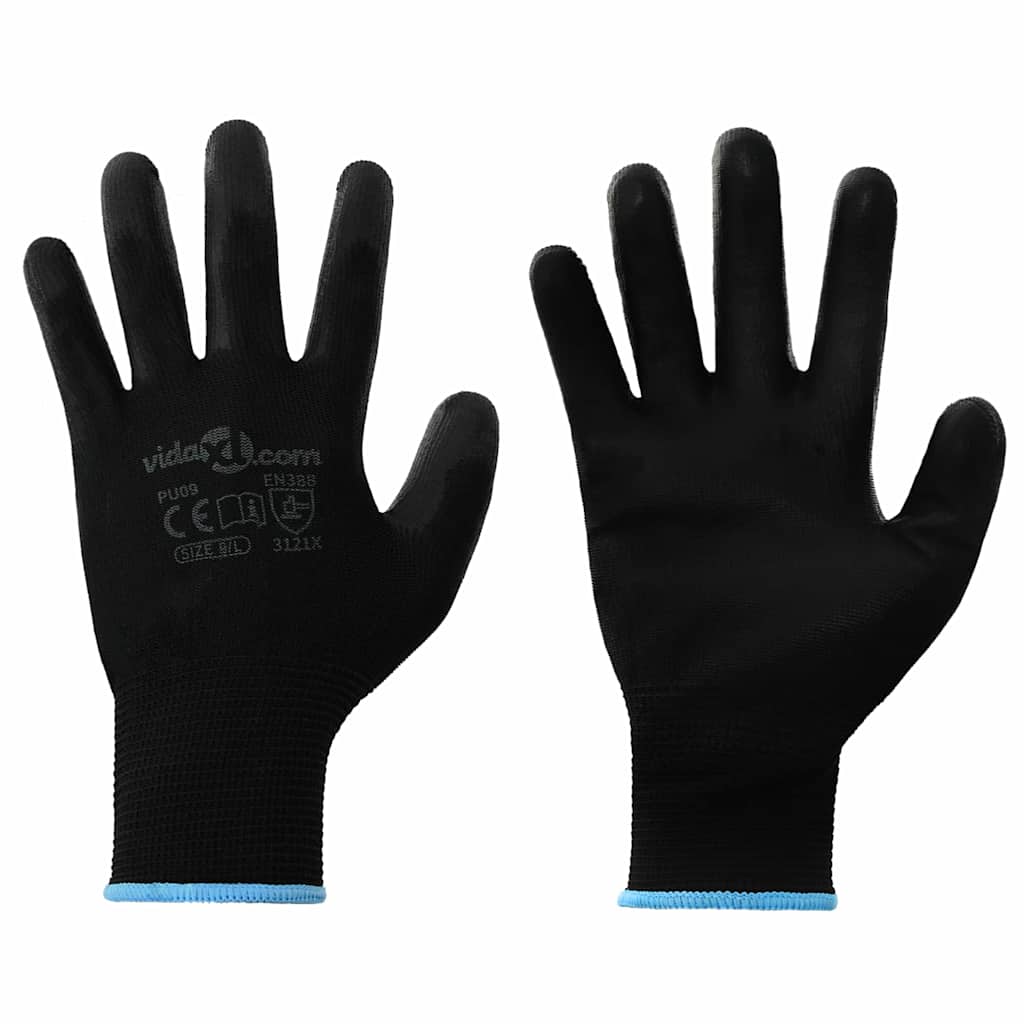 Pracovní Rukavice 12 Ks Černá 7 / S Polyester