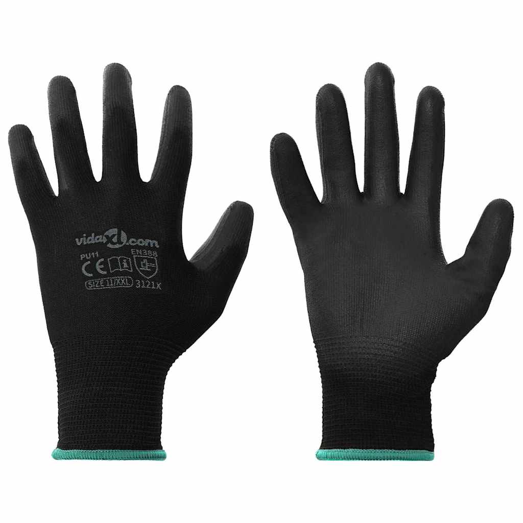 Pracovní Rukavice 12 Ks Černá 7 / S Polyester
