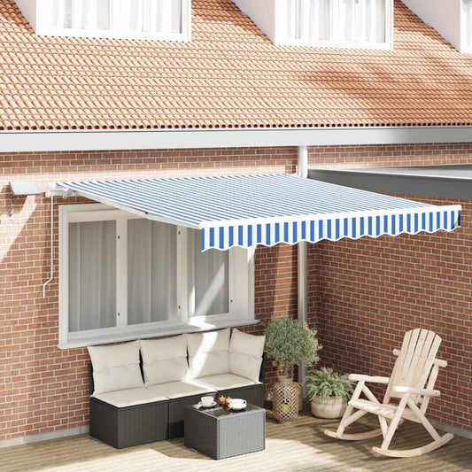 Stahovací Markýza Modrá A Bílá 350 X 250 Cm Polyester A Hliník