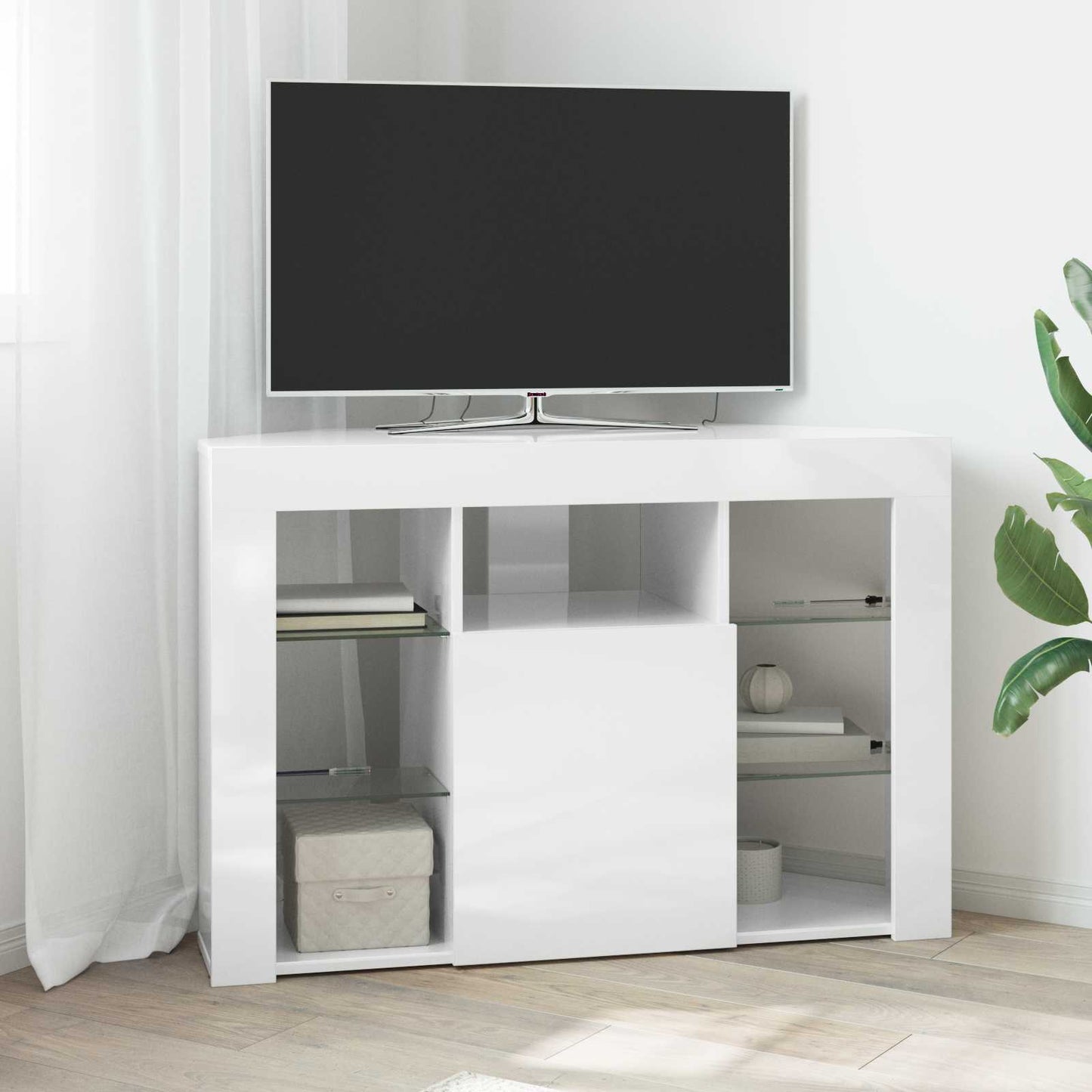 Rohový Led Tv Stojan 100X40X68Cm Vysoce Lesklá Bílá