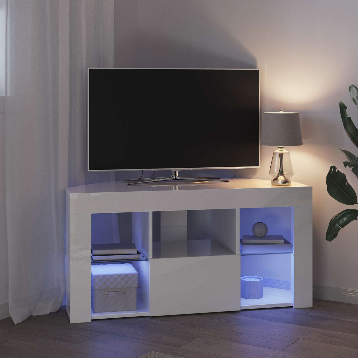 Rohový Led Tv Stojan 100 X 40 X 50 Cm Vysoce Lesklá Bílá