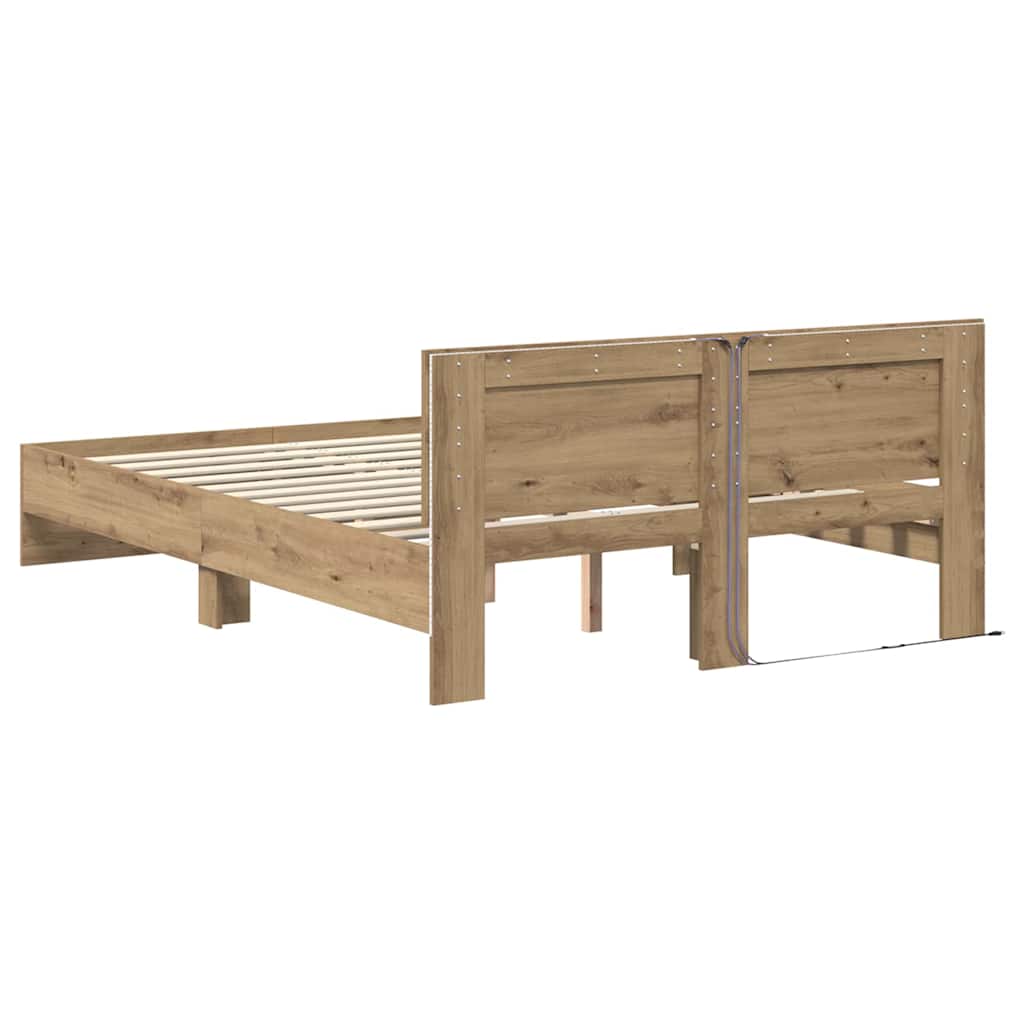 Rám Postele S Čelo Artisanový Dub 140 X 190 Cm Kompozitní Dřevo