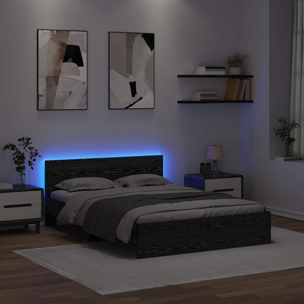 Rám Postele S Led Pásky Černý Dub 140 X 190 Cm Kompozitní Dřevo