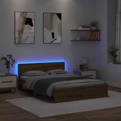 Rám Postele S Čelo Artisanový Dub 135 X 190 Cm Kompozitní Dřevo