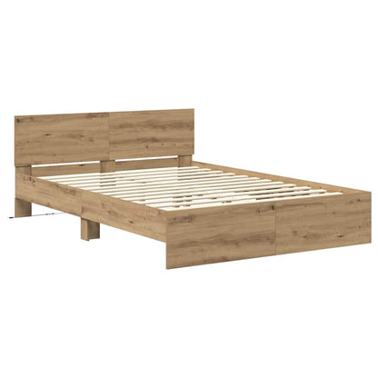 Rám Postele S Čelo Artisanový Dub 135 X 190 Cm Kompozitní Dřevo