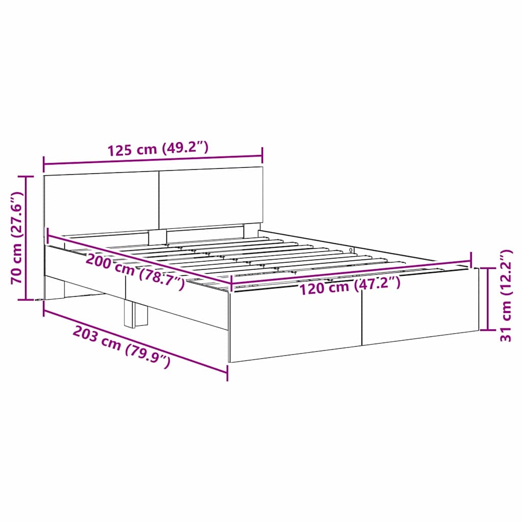 Rám Postele S Čelo Staré Dřevo 120 X 200 Cm Kompozitní Dřevo