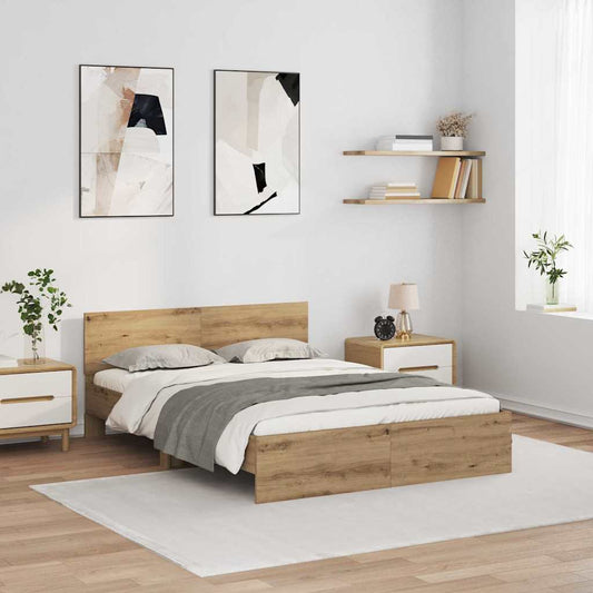 Rám Postele S Čelo Artisanový Dub 120 X 190 Cm Kompozitní Dřevo