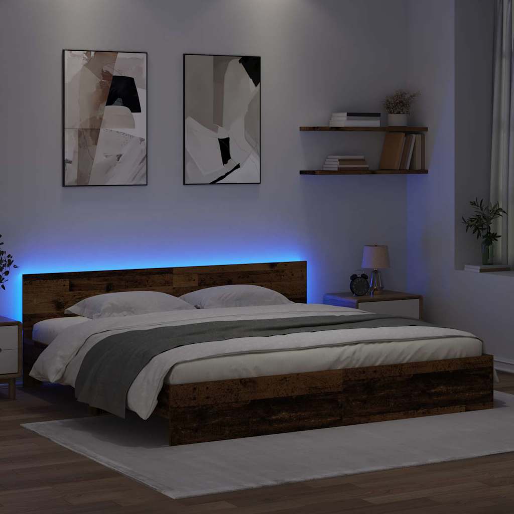 Rám Postele S Čelo Staré Dřevo 200 X 200 Cm Kompozitní Dřevo