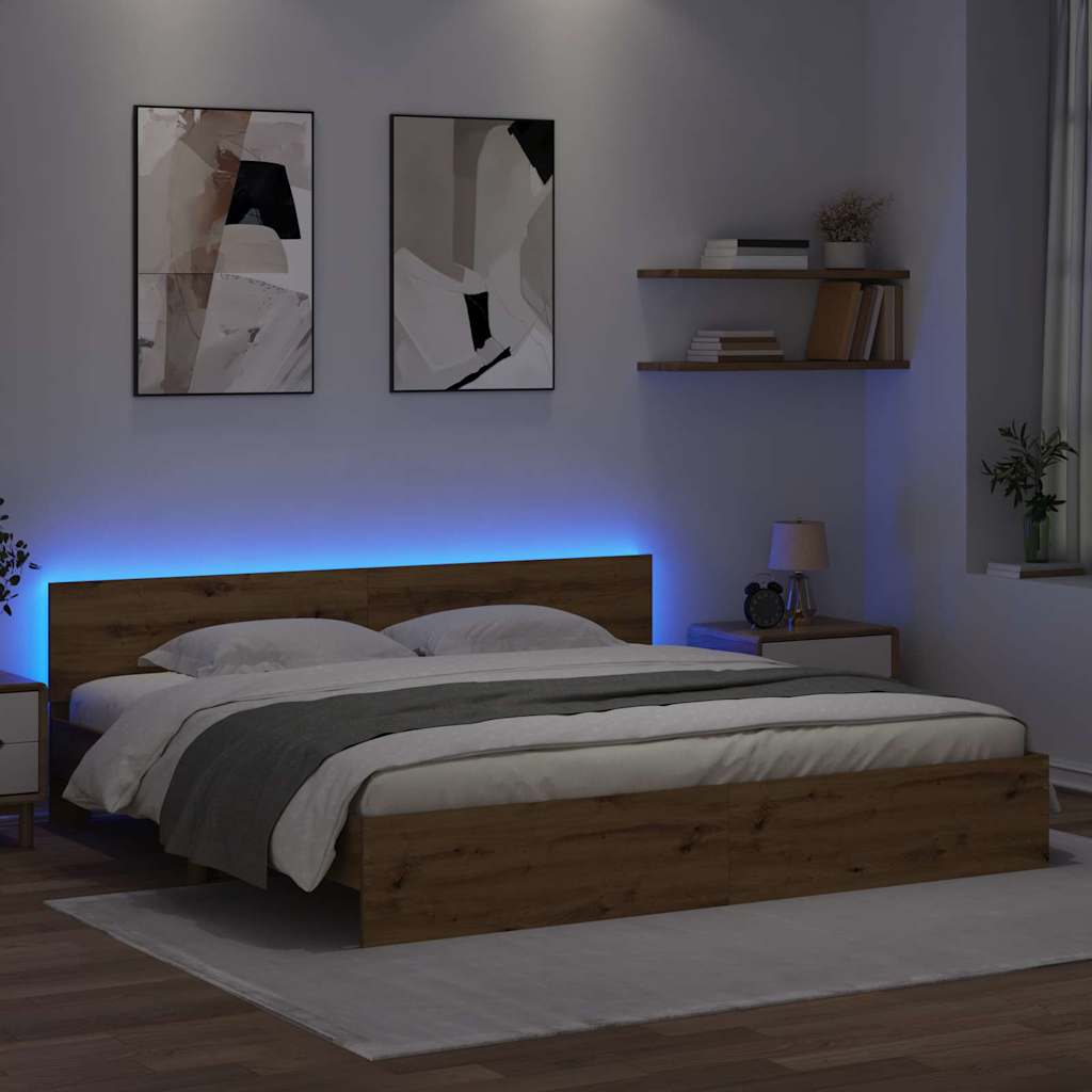 Rám Postele S Čelo Artisanový Dub 200 X 200 Cm Kompozitní Dřevo
