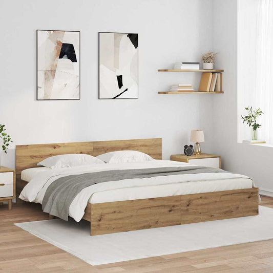 Rám Postele S Čelo Artisanový Dub 200 X 200 Cm Kompozitní Dřevo