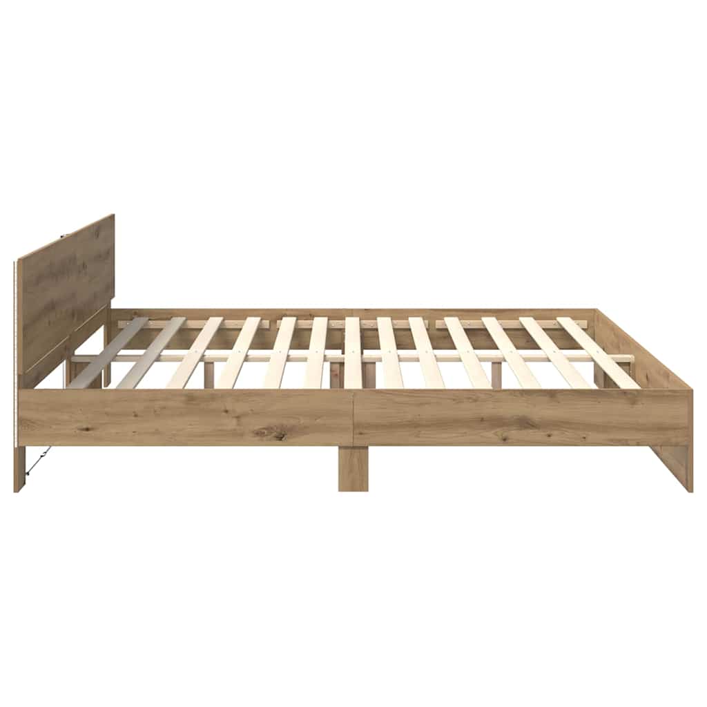 Rám Postele S Čelo Artisanový Dub 200 X 200 Cm Kompozitní Dřevo
