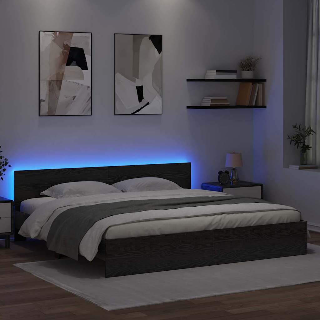 Rám Postele S Led Pásky Černý Dub 200 X 200 Cm Kompozitní Dřevo