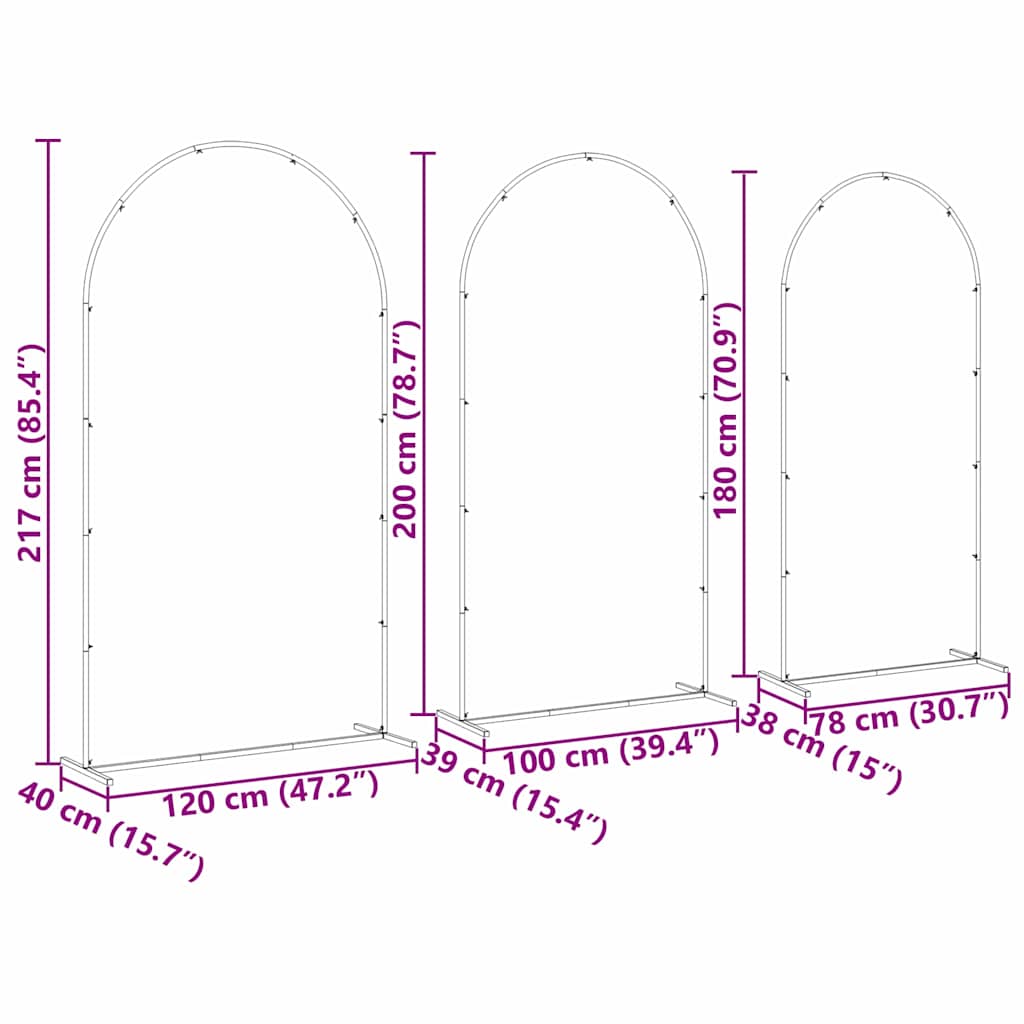 Svatební Oblouk 3 Ks 120 X 40 X 217 Cm Ocel