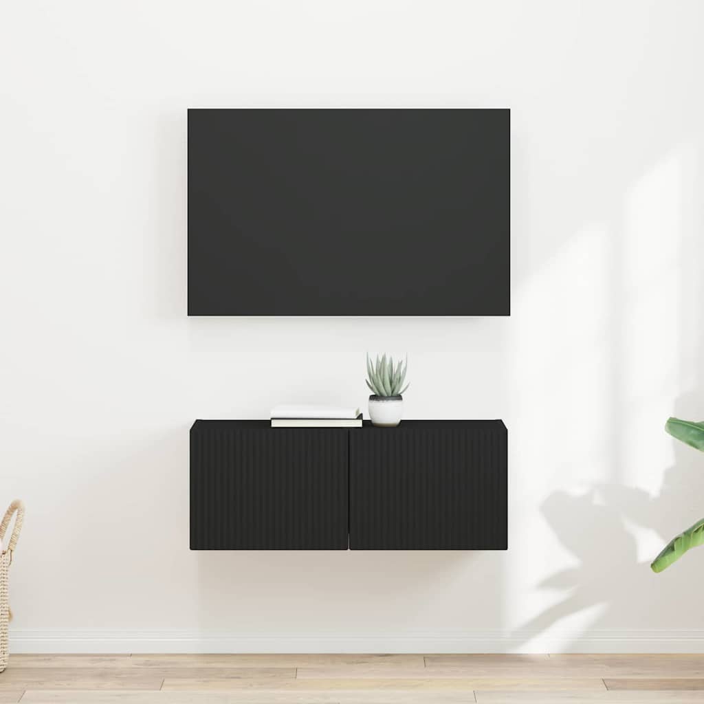 Tv Wall Cabinet 2 Pcs Černá Kompozitní Dřevo