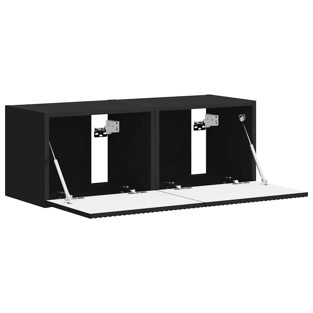 Tv Wall Cabinet 2 Pcs Černá Kompozitní Dřevo