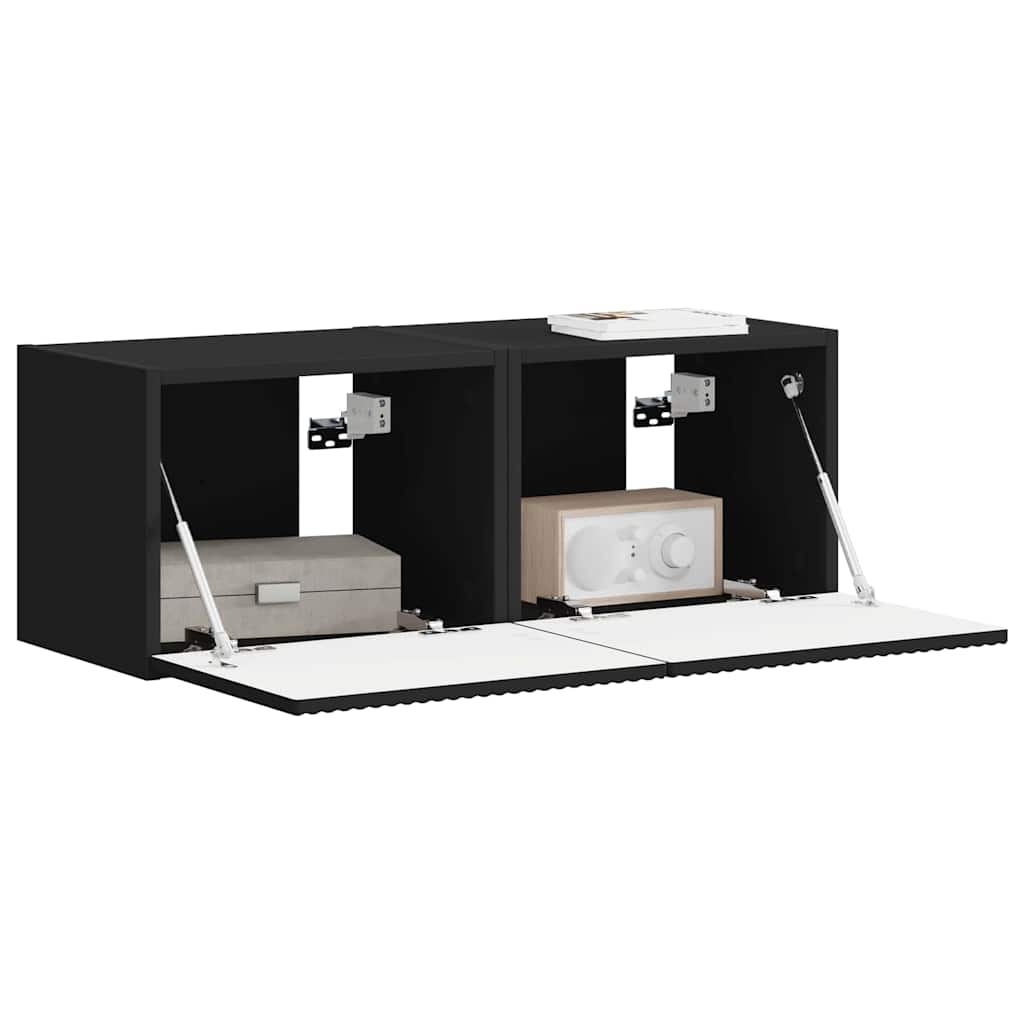 Tv Wall Cabinet 2 Pcs Černá Kompozitní Dřevo