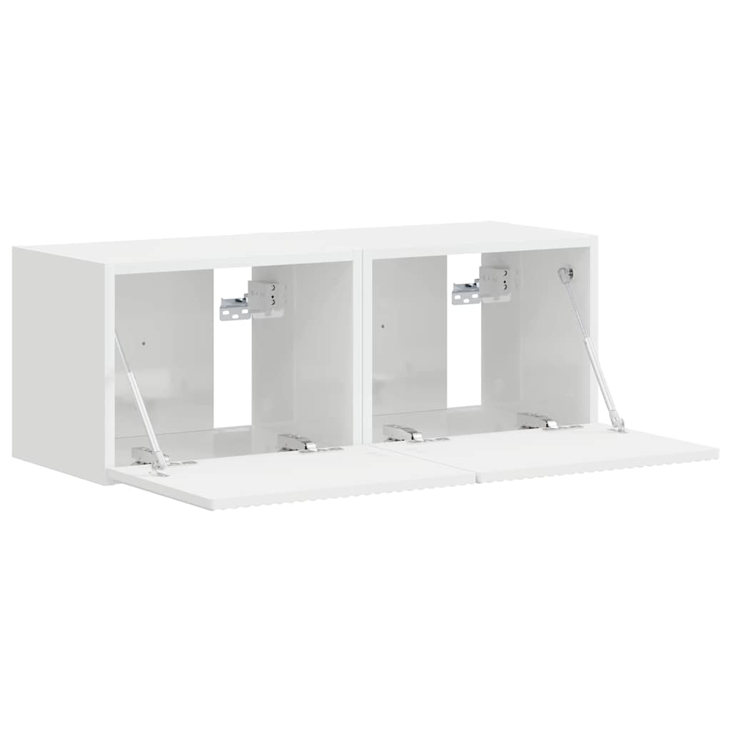 Tv Wall Cabinet 2 Pcs Lesklá Bílá Kompozitní Dřevo