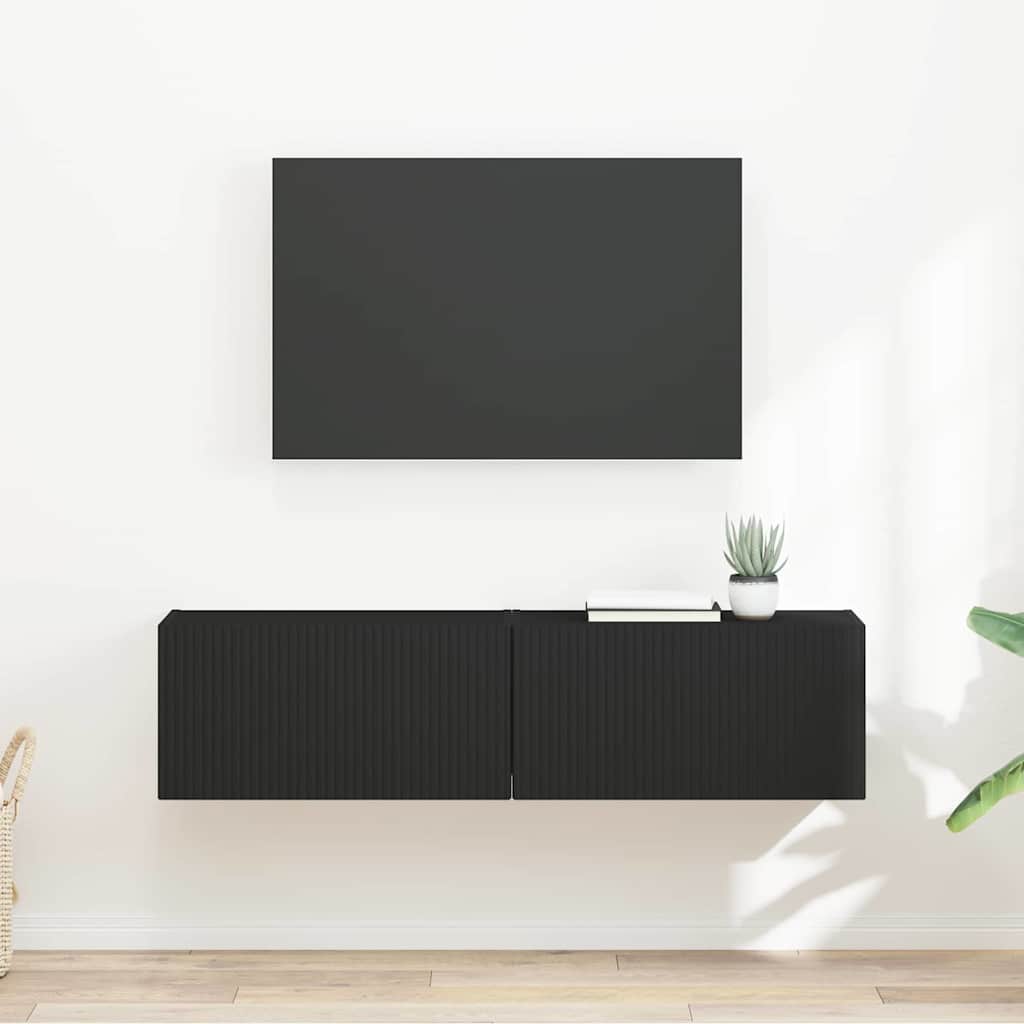 Tv Wall Cabinet 2 Pcs Černá Kompozitní Dřevo