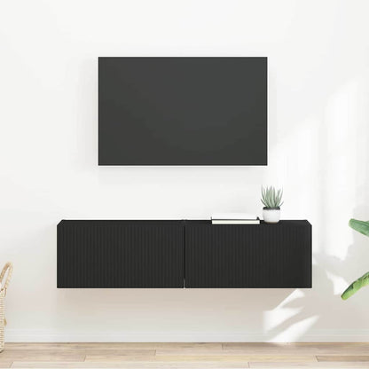 Tv Wall Cabinet 2 Pcs Černá Kompozitní Dřevo