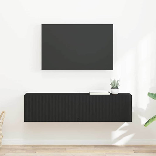 Tv Wall Cabinet 2 Pcs Černá Kompozitní Dřevo